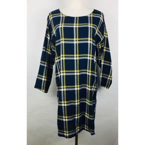 Old Navy Dress Small Navy Blue Yellow Plaid Shift